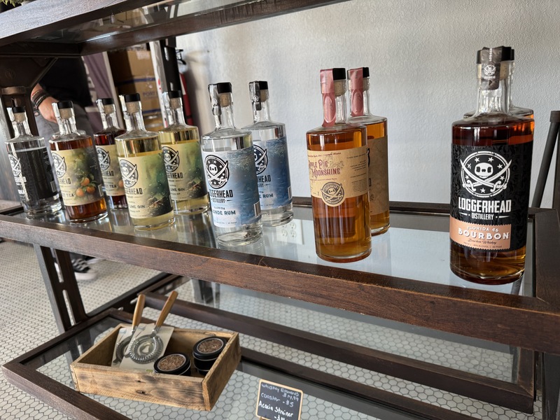 Loggerhead distillery bottles on a shelf